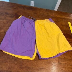 Vintage Southern Surf purple gold yellow colorblock swim trunks shorts size XL
